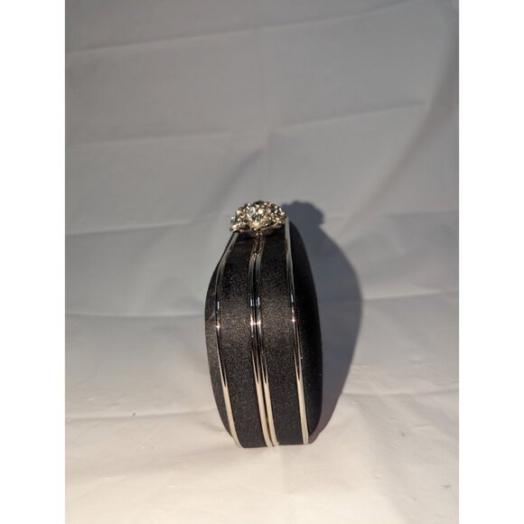 Lulu Townsend Black Satin Clutch Purse Bling Clasp & Convertible Chain 6 X 3.5 - Picture 5 of 12